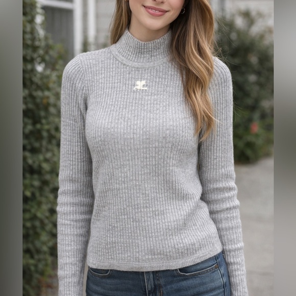 Vintage Courreges Paris Mock Neck Ribbed Sweater